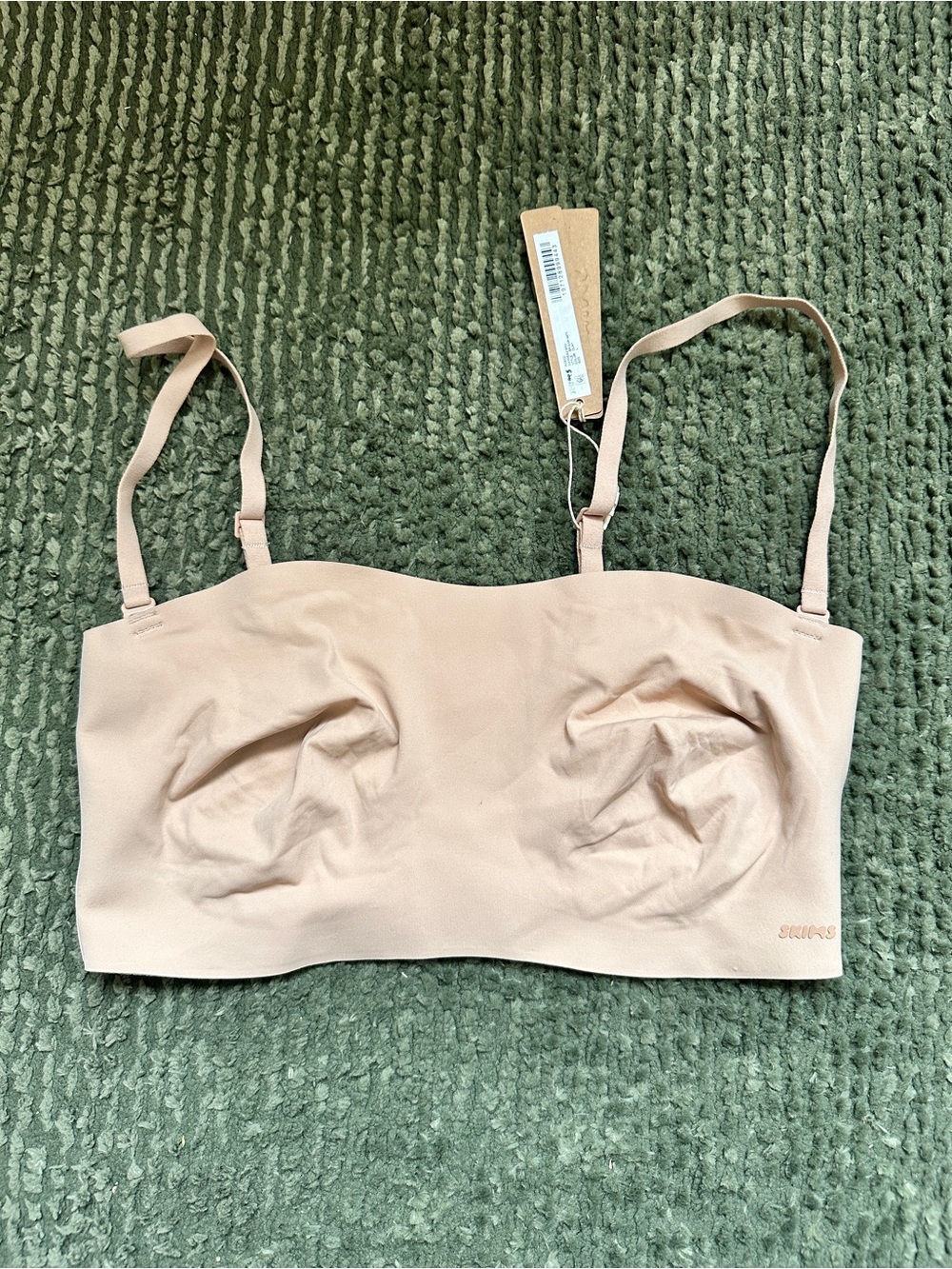 SKIMS Naked Bandeau Bra Clay Beige Wireless Molded Cups Adjustable Straps L NWT